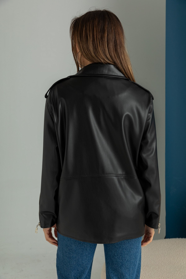 Oversize Suni Deri Ceket - SİYAH