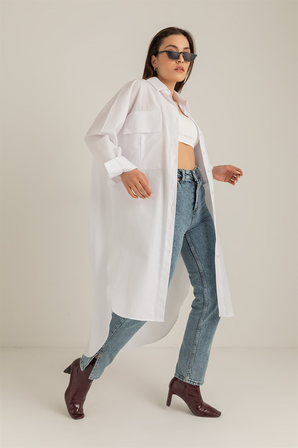 Oversize Uzun Gömlek - BEYAZ