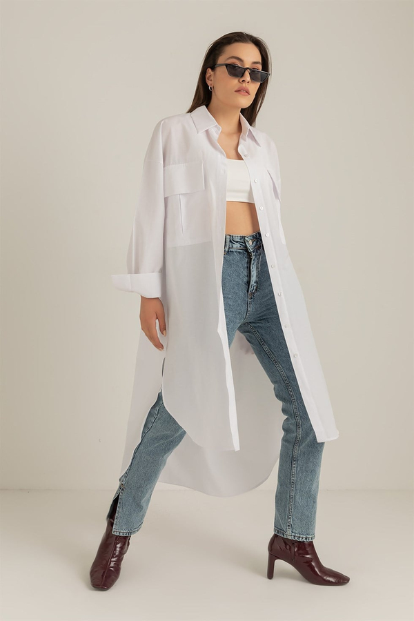Oversize Uzun Gömlek - BEYAZ