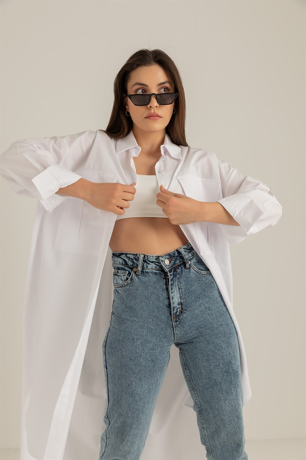 Oversize Uzun Gömlek - BEYAZ