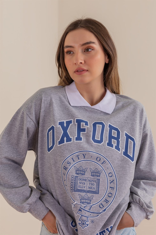 Oxford Yazılı Sweat - GRİ