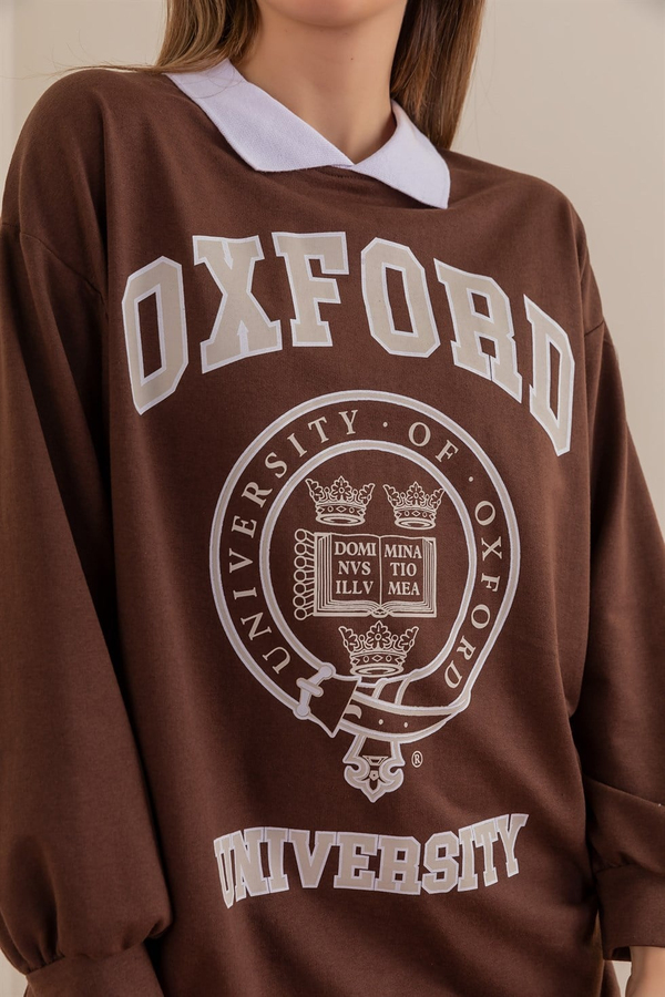 Oxford Yazılı Sweat - KAHVERENGİ