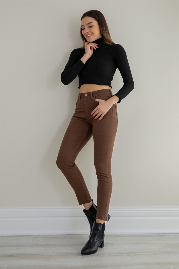 Paça Kesik Skinny Jean - KAHVERENGİ