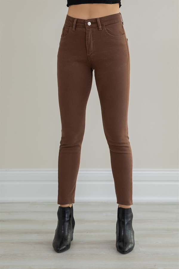 Paça Kesik Skinny Jean - KAHVERENGİ