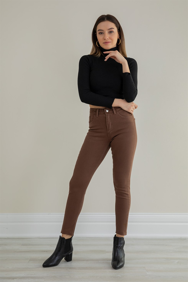 Paça Kesik Skinny Jean - KAHVERENGİ