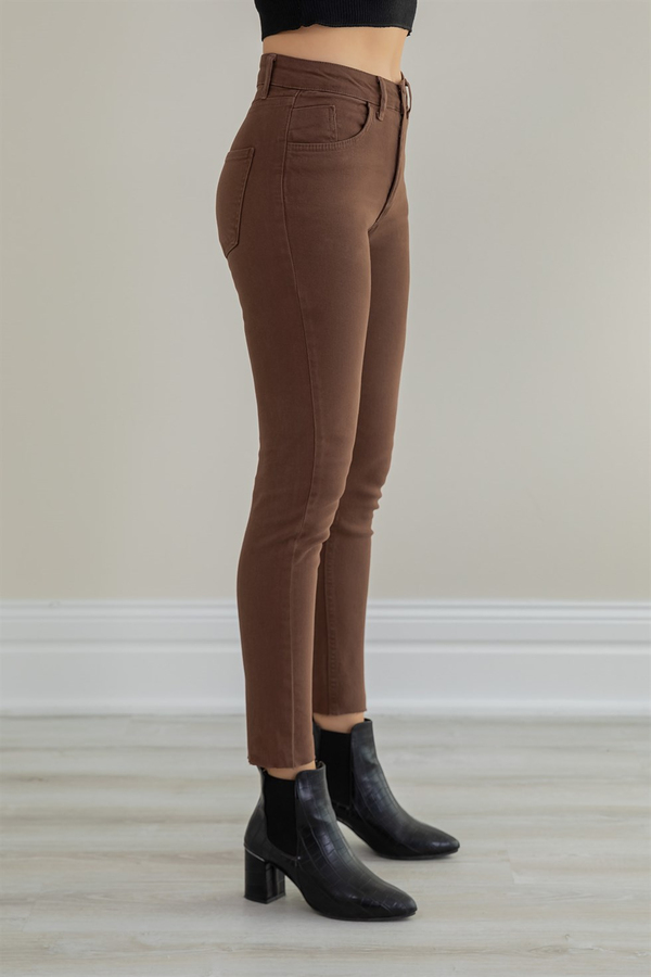 Paça Kesik Skinny Jean - KAHVERENGİ