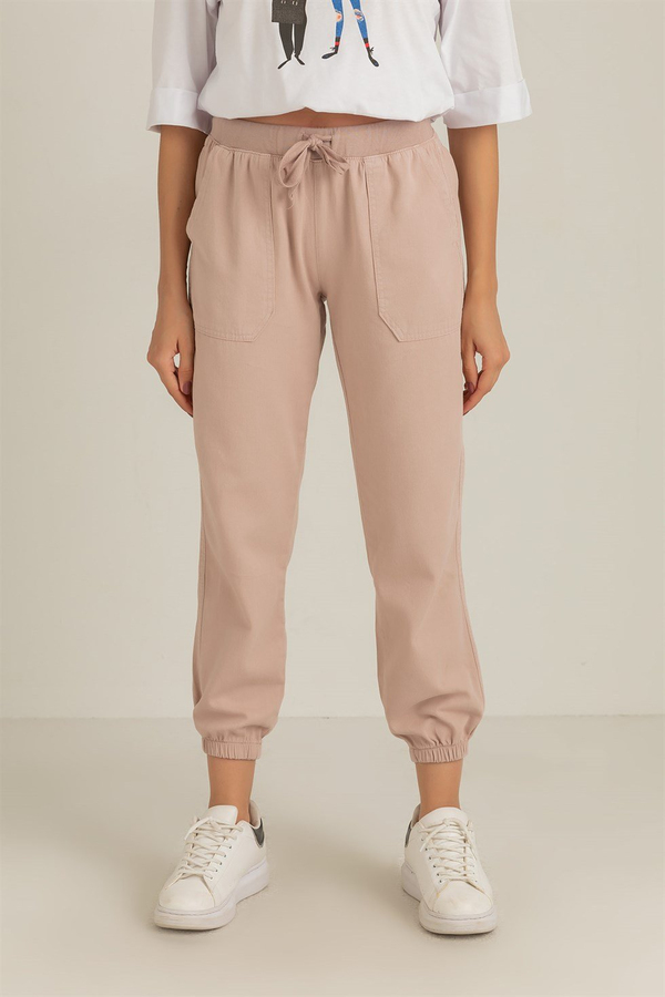 Paça Lastik Gabardin Pantolon - GÜL KURUSU