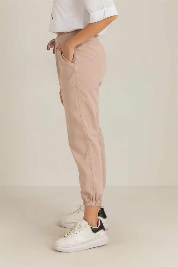 Paça Lastik Gabardin Pantolon - GÜL KURUSU