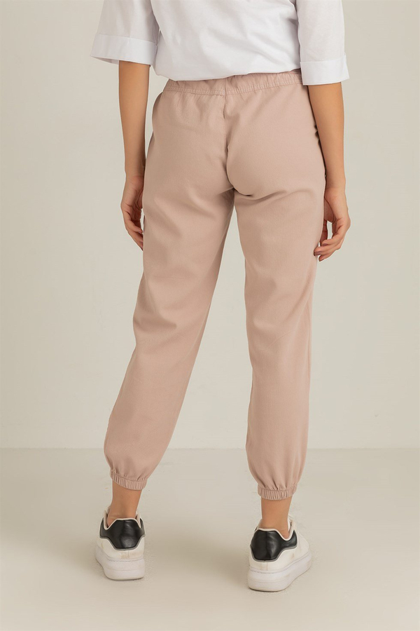 Paça Lastik Gabardin Pantolon - GÜL KURUSU