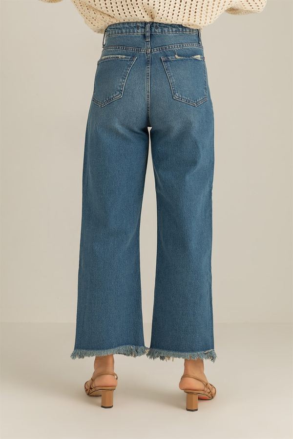 Paça Püskül Jean Pantolon - MAVİ