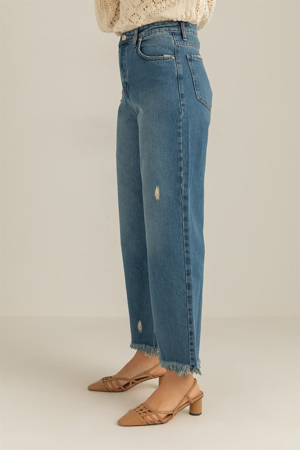 Paça Püskül Jean Pantolon - MAVİ