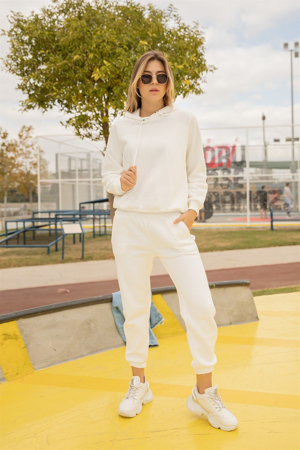 Pamuklu Kapüşonlu Sweat - BEYAZ