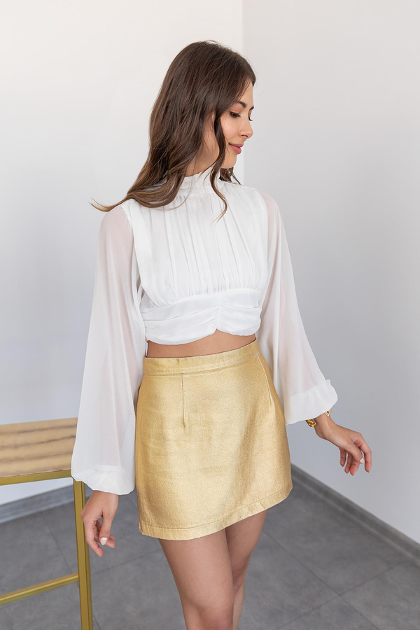 Parlak Dokulu Mini Etek - GOLD