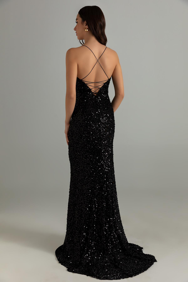 Payetli Balık Abiye - SİYAH