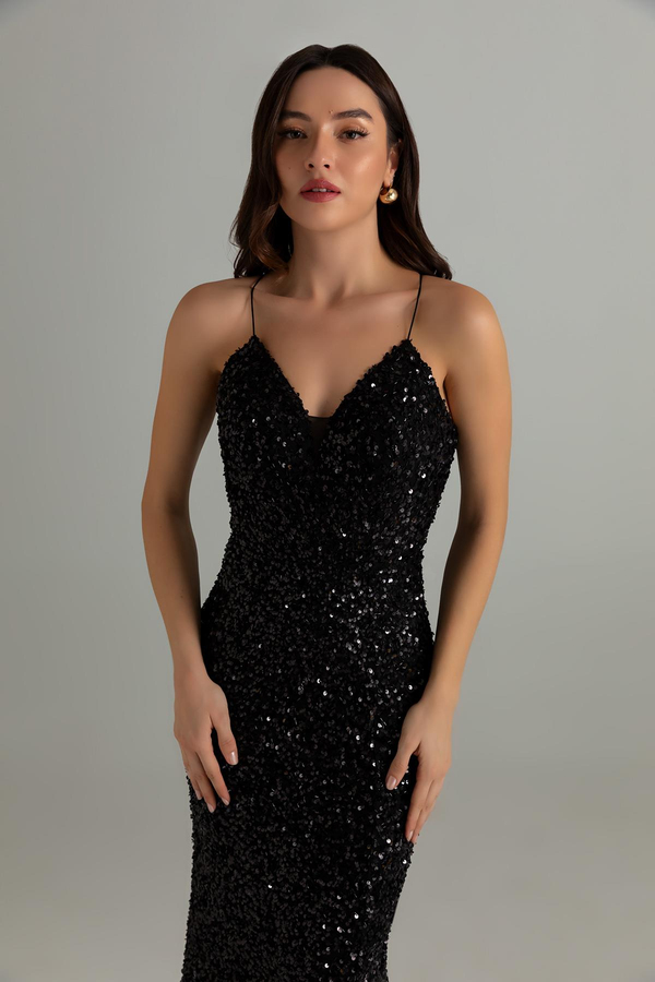 Payetli Balık Abiye - SİYAH