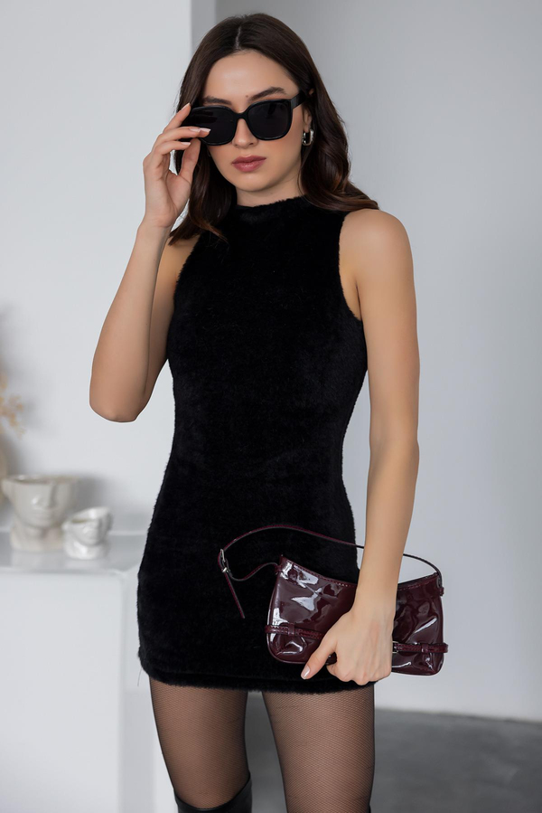 Peluş Mini Elbise - SİYAH