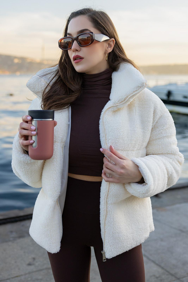 Peluş Şişme Mont - KREM