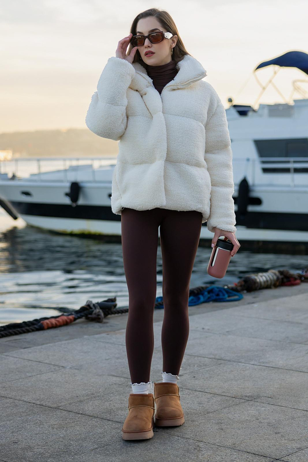 Peluş Şişme Mont - KREM