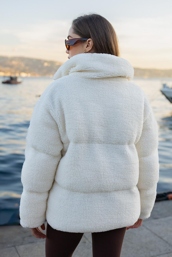 Peluş Şişme Mont - KREM