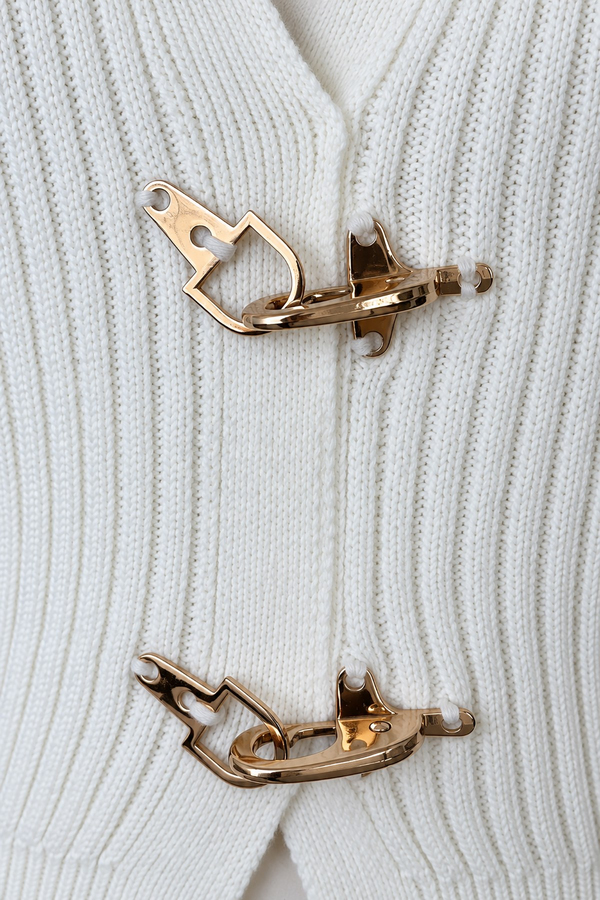 Polo Yaka Gold Tokalı Triko Hırka - EKRU