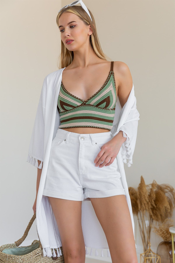 Ponponlu Kimono - BEYAZ
