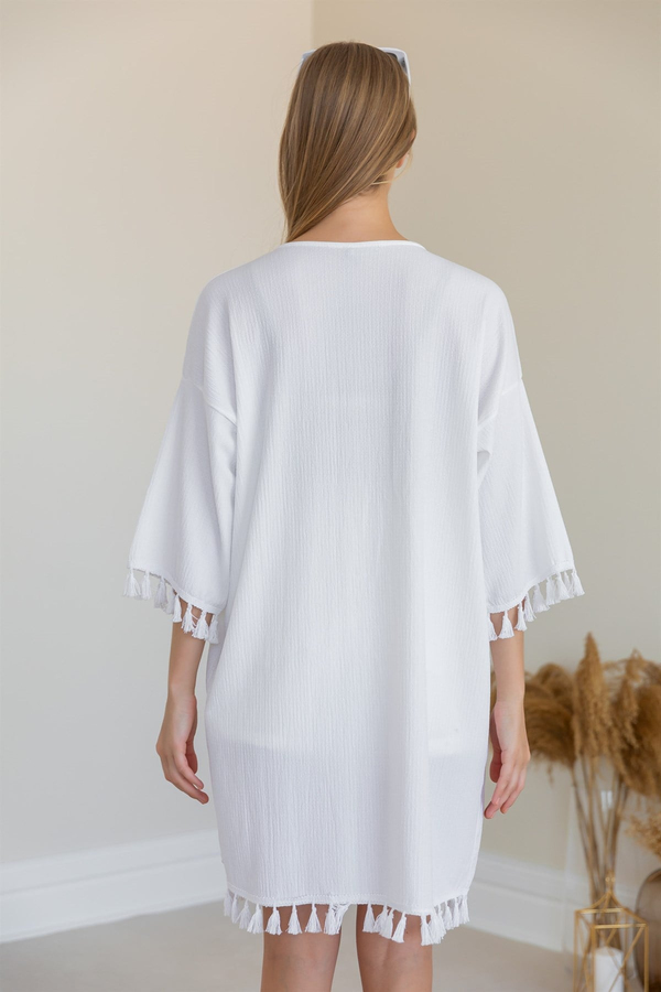 Ponponlu Kimono - BEYAZ