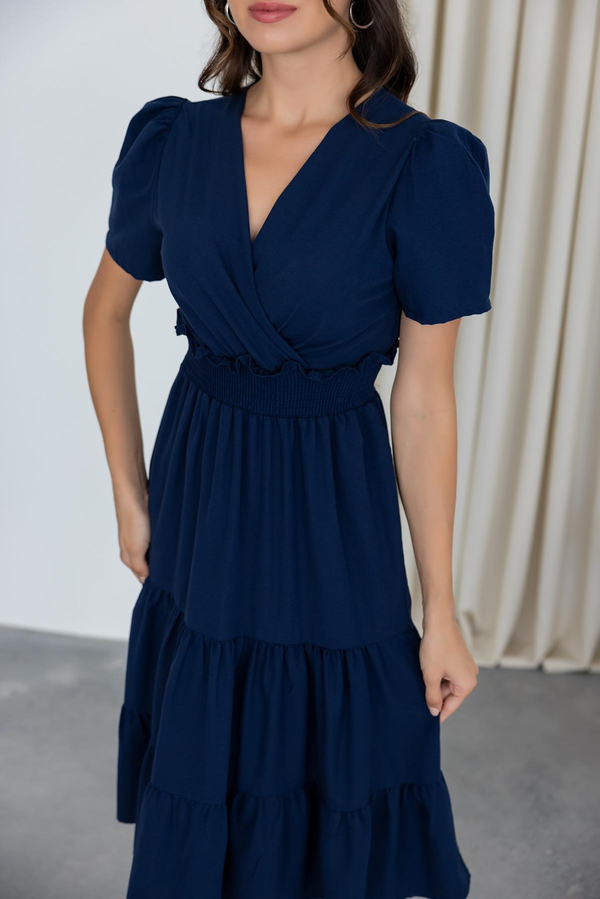 Poplin Kruvaze Elbise - LACİVERT