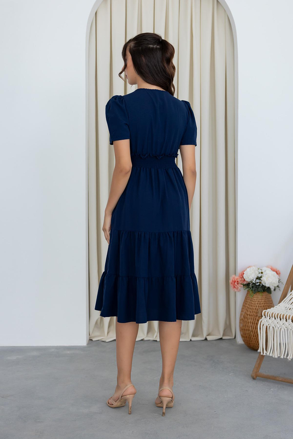 Poplin Kruvaze Elbise - LACİVERT