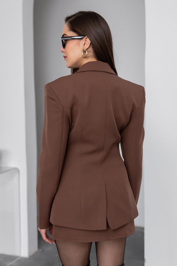 Premium Blazer Ceket Etek Takım - KAHVERENGİ