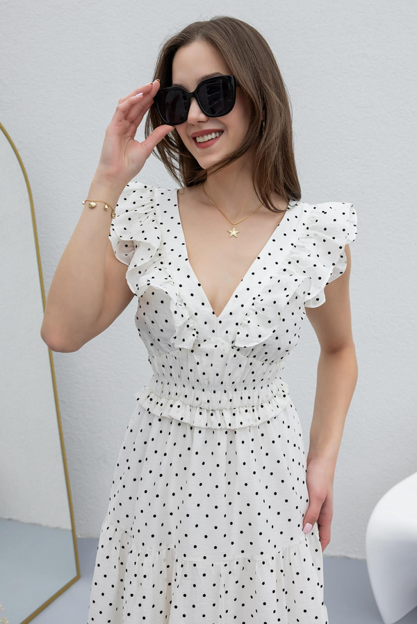 Polka Dot Midi Dress - WHITE