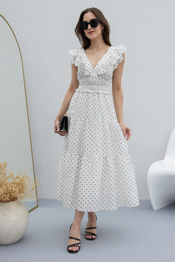 Polka Dot Midi Dress - WHITE