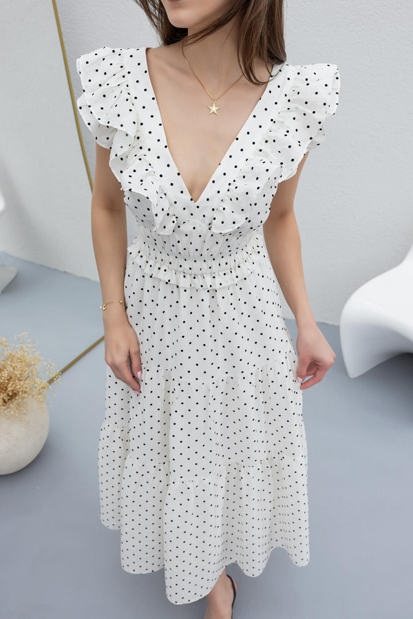 Polka Dot Midi Dress - WHITE