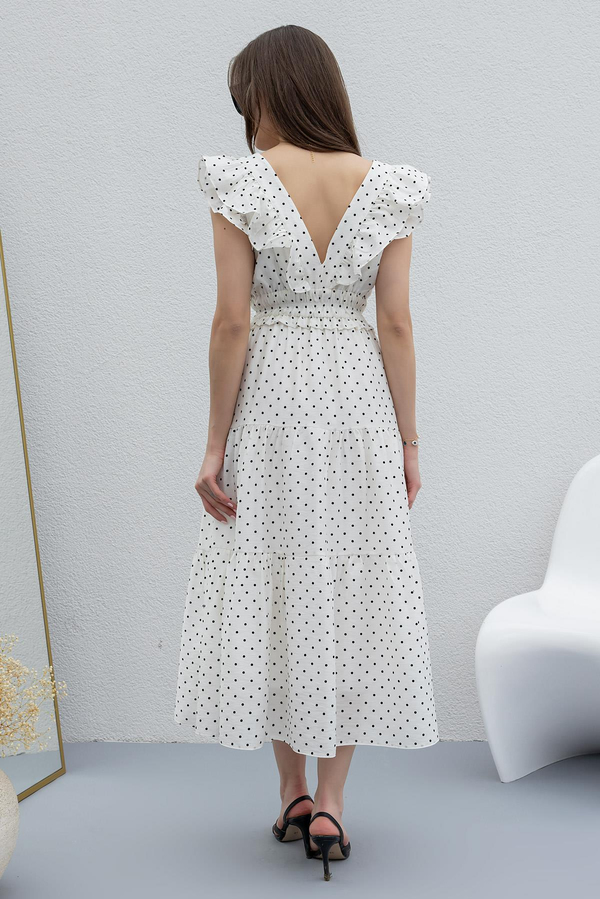 Polka Dot Midi Dress - WHITE
