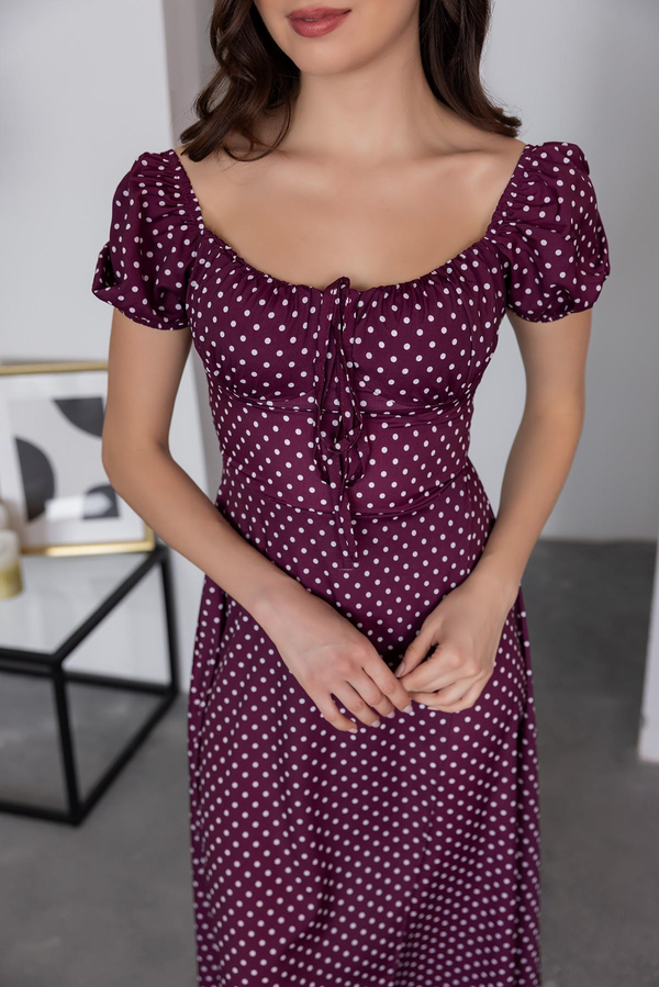 Puantiyeli Maxi Elbise - BORDO