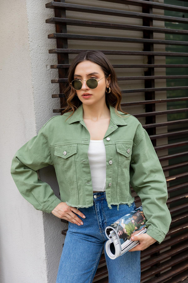 Püsküllü Denim Ceket - HAKİ
