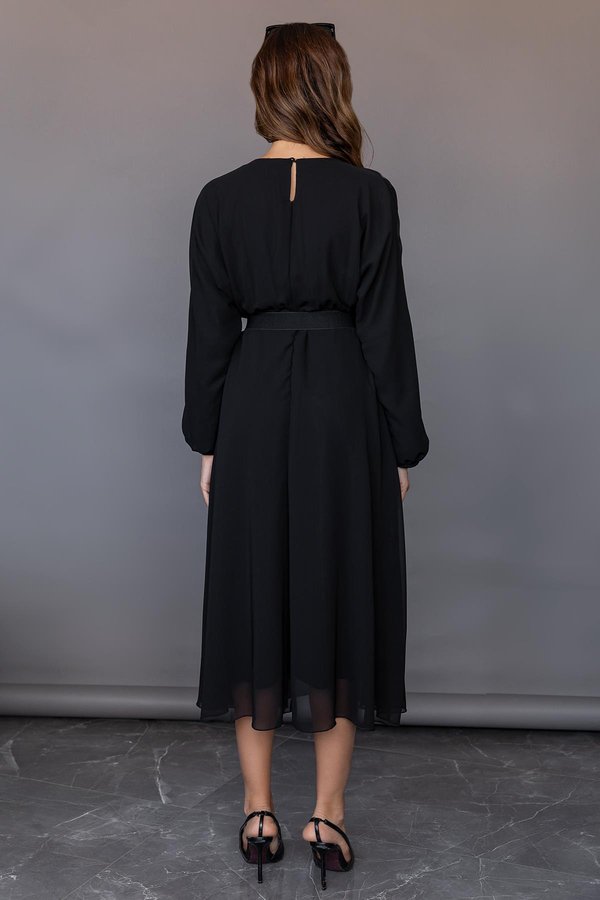 Reglan Kol Şifon Elbise - SİYAH