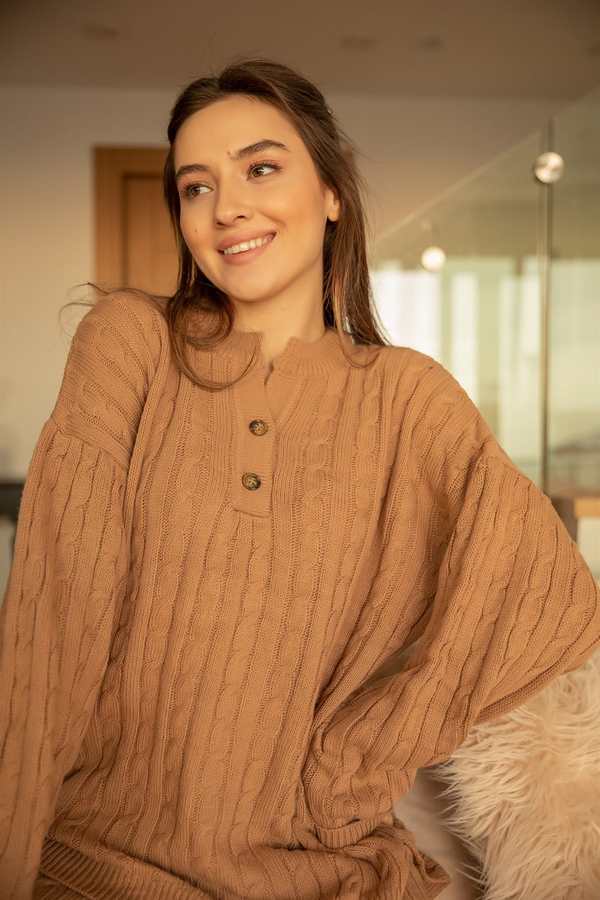 Saç Örgü Triko Takım - CAMEL