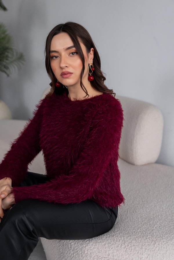 Sakallı Triko Kazak - BORDO