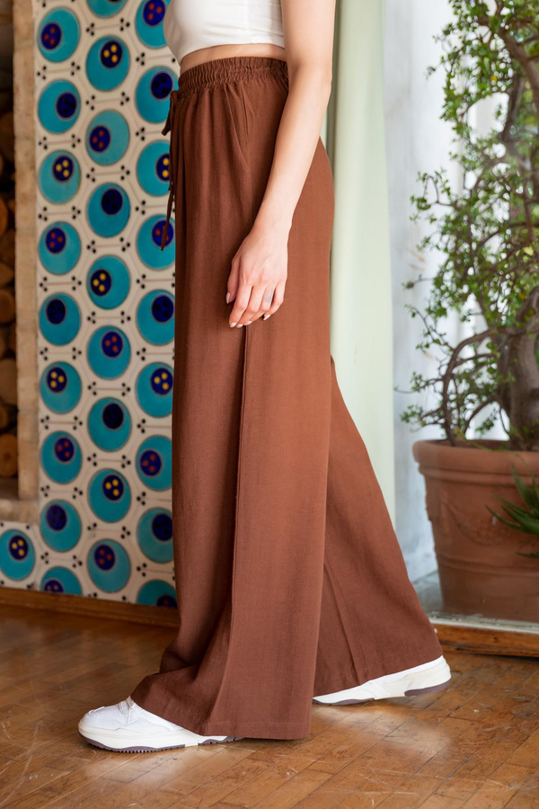 Salaş Bel Lastikli Pantolon - KAHVERENGİ