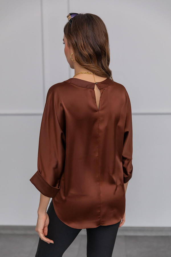 Saten Basic Bluz - KAHVERENGİ