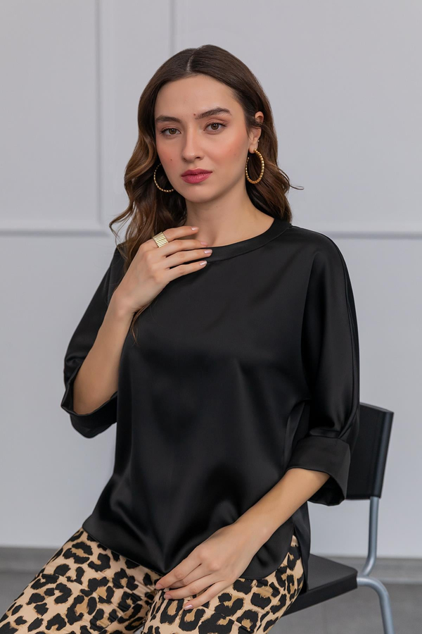 Saten Basic Bluz - SİYAH