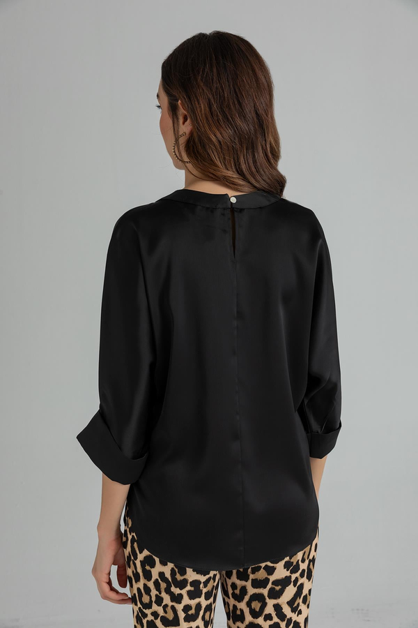 Saten Basic Bluz - SİYAH
