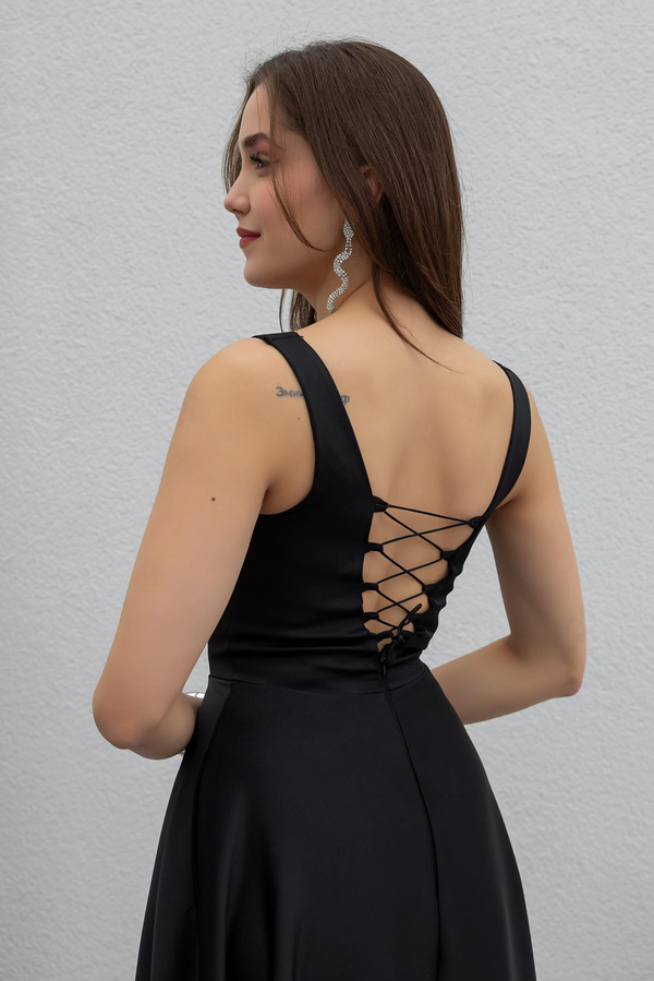Satin Midi Gown - BLACK