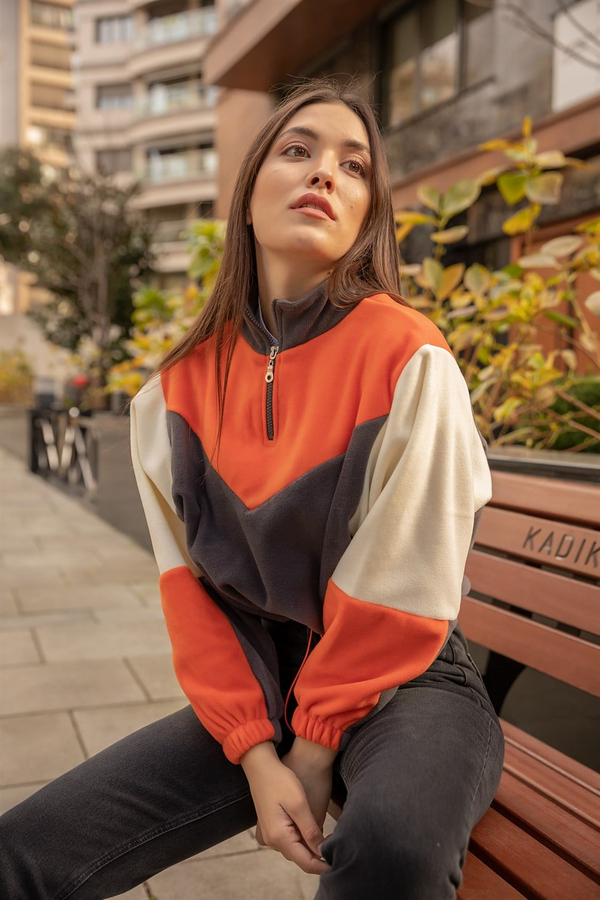 Şeritli Polar Sweat - GRİ