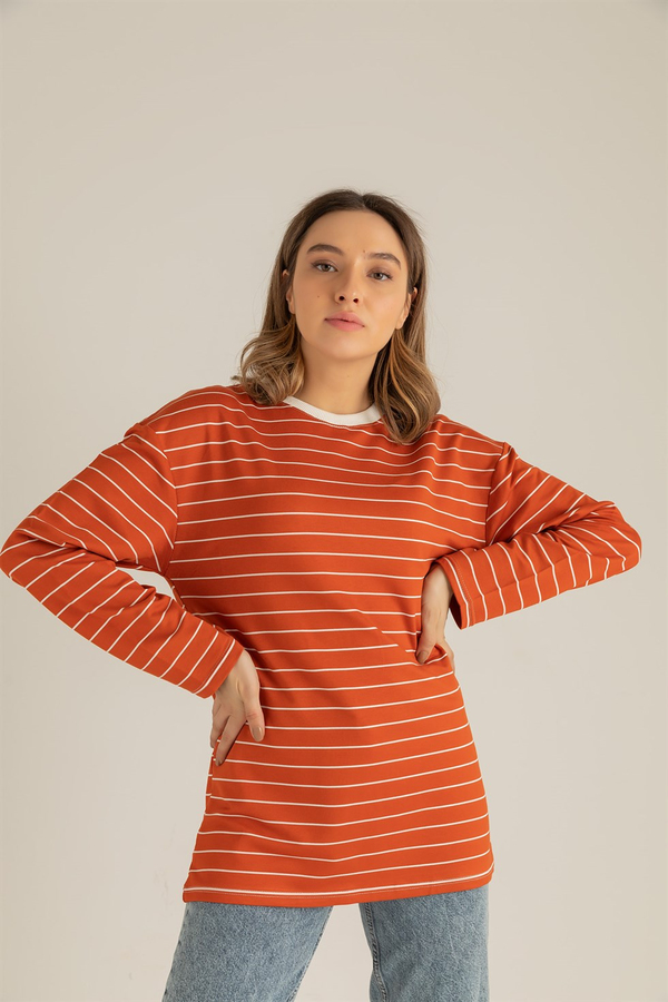 Şeritli Sweat - KİREMİT
