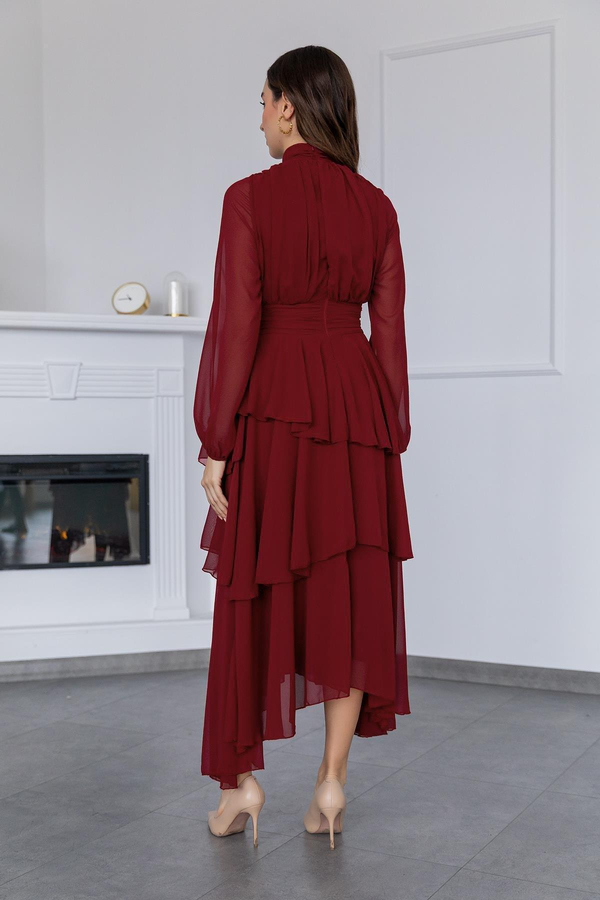 Şifon Uzun Elbise - BORDO