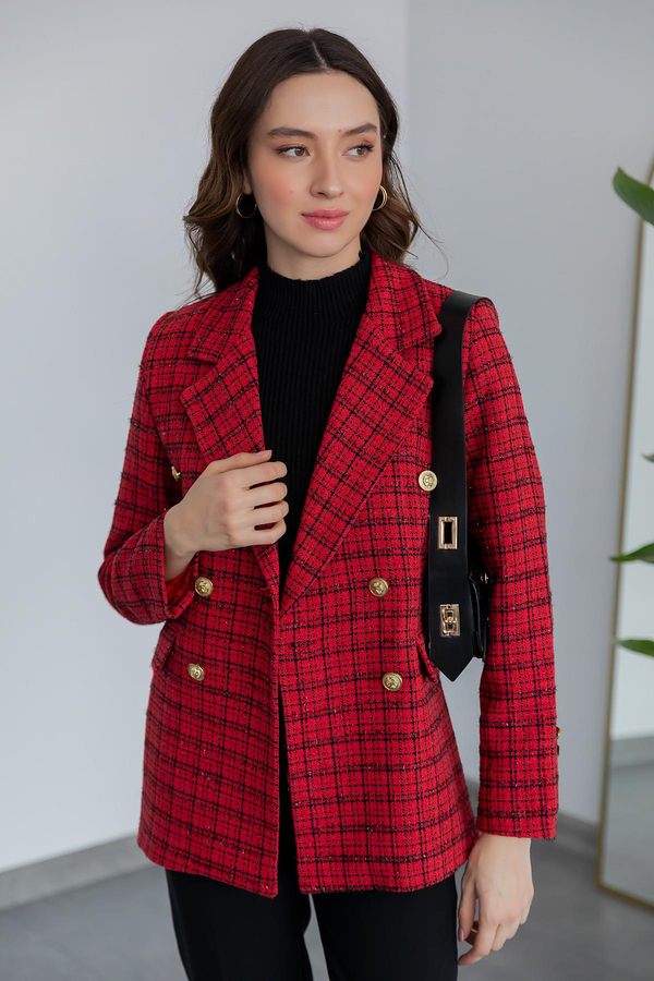 Simli Blazer Ceket - KIRMIZI