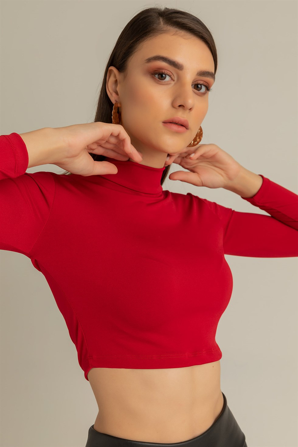 Sırt Dekolteli Crop Bluz - KIRMIZI