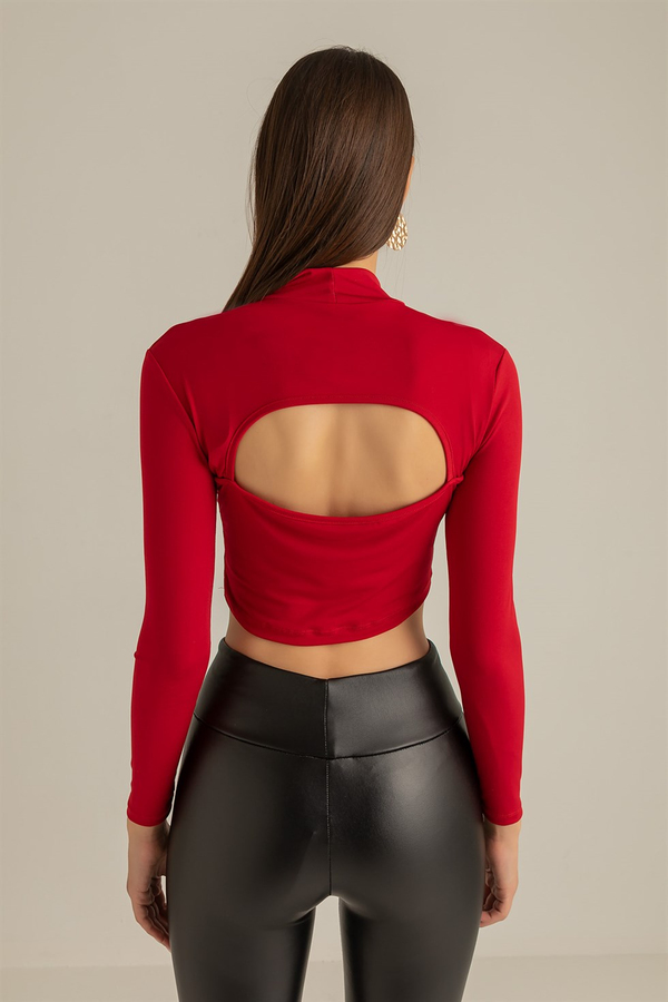 Sırt Dekolteli Crop Bluz - KIRMIZI