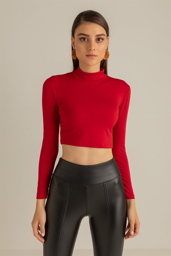 Sırt Dekolteli Crop Bluz - KIRMIZI